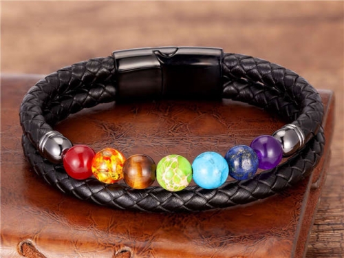 BC Jewelry Wholesale Leather And Stainless Steel Bracelet Long About 210mm NO.#SJ112B112