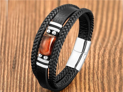 BC Jewelry Wholesale Leather And Stainless Steel Bracelet Long About 210mm NO.#SJ112B120