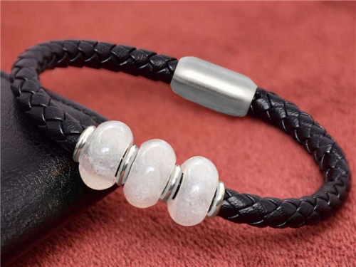BC Jewelry Wholesale Leather And Stainless Steel Bracelet Long About 210mm NO.#SJ112B740