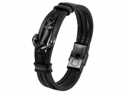 BC Jewelry Wholesale Leather And Stainless Steel Bracelet Long About 210mm NO.#SJ111B322