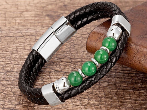 BC Jewelry Wholesale Leather And Stainless Steel Bracelet Long About 210mm NO.#SJ112B049