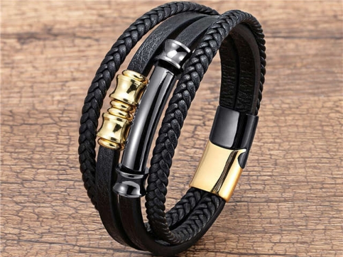 BC Jewelry Wholesale Leather And Stainless Steel Bracelet Long About 210mm NO.#SJ112B109