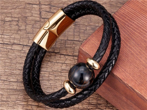 BC Jewelry Wholesale Leather And Stainless Steel Bracelet Long About 210mm NO.#SJ112B768
