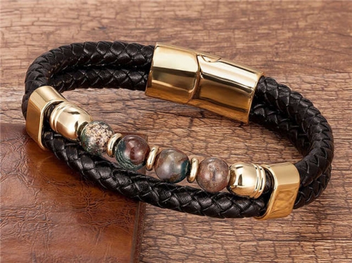 BC Jewelry Wholesale Leather And Stainless Steel Bracelet Long About 210mm NO.#SJ112B045