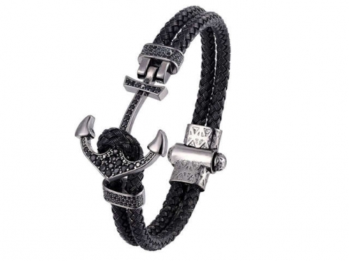 BC Jewelry Wholesale Leather And Stainless Steel Bracelet Long About 210mm NO.#SJ111B138