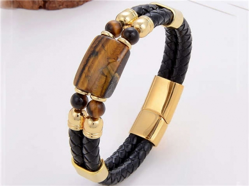 BC Jewelry Wholesale Leather And Stainless Steel Bracelet Long About 210mm NO.#SJ112B648
