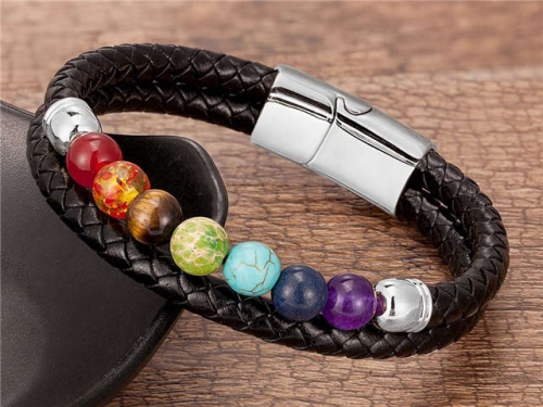 BC Jewelry Wholesale Leather And Stainless Steel Bracelet Long About 210mm NO.#SJ112B114