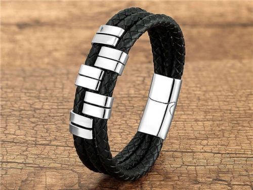 BC Jewelry Wholesale Leather And Stainless Steel Bracelet Long About 210mm NO.#SJ112B197