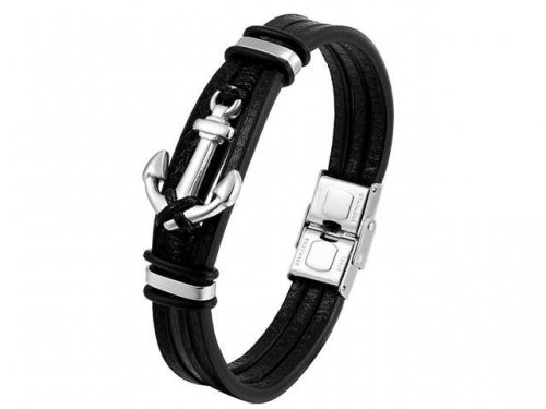 BC Jewelry Wholesale Leather And Stainless Steel Bracelet Long About 210mm NO.#SJ111B323