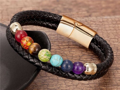 BC Jewelry Wholesale Leather And Stainless Steel Bracelet Long About 210mm NO.#SJ112B116