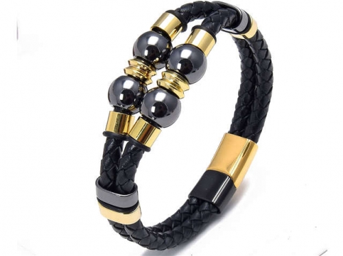 BC Jewelry Wholesale Leather And Stainless Steel Bracelet Long About 210mm NO.#SJ112B068