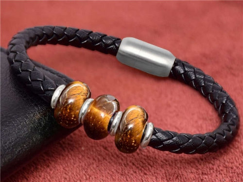 BC Jewelry Wholesale Leather And Stainless Steel Bracelet Long About 210mm NO.#SJ112B744