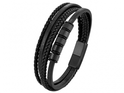 BC Jewelry Wholesale Leather And Stainless Steel Bracelet Long About 210mm NO.#SJ111B297