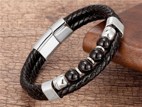 BC Jewelry Wholesale Leather And Stainless Steel Bracelet Long About 210mm NO.#SJ112B863