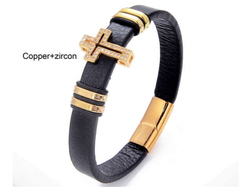 BC Jewelry Wholesale Leather And Stainless Steel Bracelet Long About 210mm NO.#SJ112B004