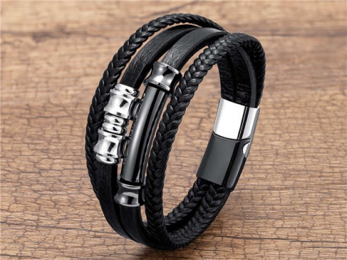 BC Jewelry Wholesale Leather And Stainless Steel Bracelet Long About 210mm NO.#SJ112B111