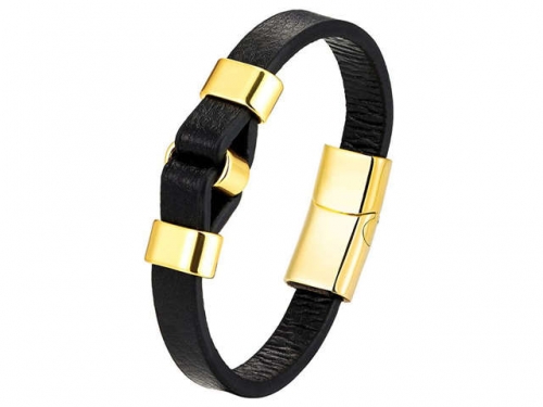 BC Jewelry Wholesale Leather And Stainless Steel Bracelet Long About 210mm NO.#SJ111B362