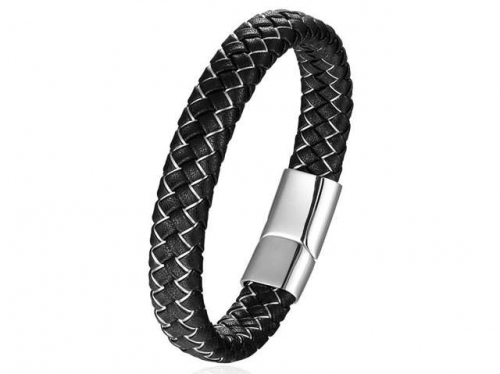 BC Jewelry Wholesale Leather And Stainless Steel Bracelet Long About 210mm NO.#SJ111B192
