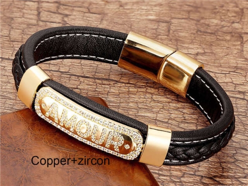 BC Jewelry Wholesale Leather And Stainless Steel Bracelet Long About 210mm NO.#SJ112B818