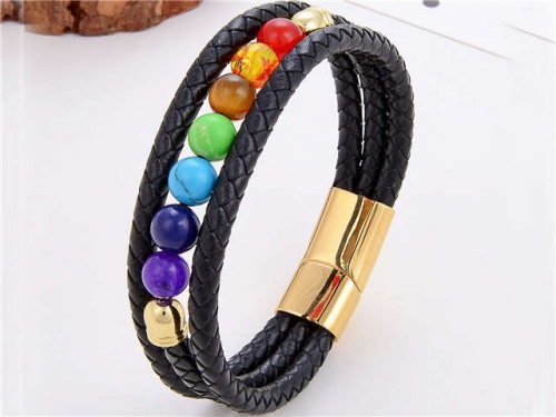 BC Jewelry Wholesale Leather And Stainless Steel Bracelet Long About 210mm NO.#SJ112B776