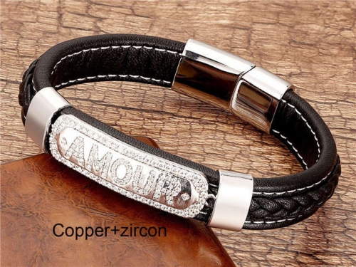 BC Jewelry Wholesale Leather And Stainless Steel Bracelet Long About 210mm NO.#SJ112B817