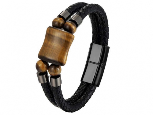 BC Jewelry Wholesale Leather And Stainless Steel Bracelet Long About 210mm NO.#SJ111B363