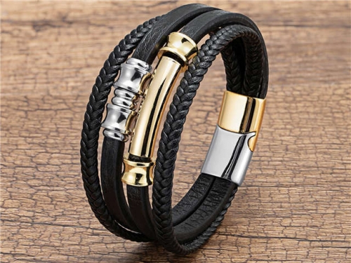 BC Jewelry Wholesale Leather And Stainless Steel Bracelet Long About 210mm NO.#SJ112B110