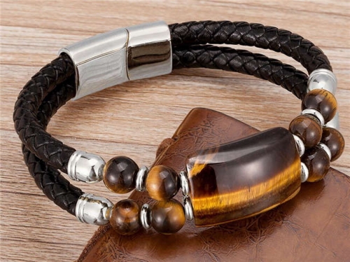 BC Jewelry Wholesale Leather And Stainless Steel Bracelet Long About 210mm NO.#SJ112B928