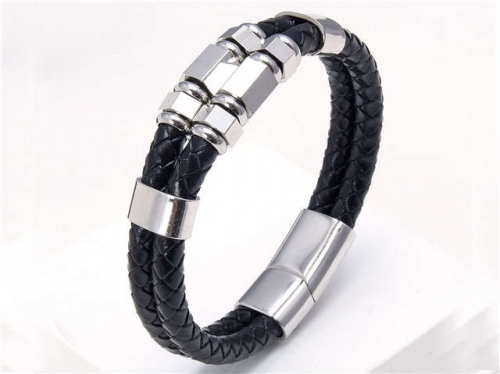 BC Jewelry Wholesale Leather And Stainless Steel Bracelet Long About 210mm NO.#SJ112B100