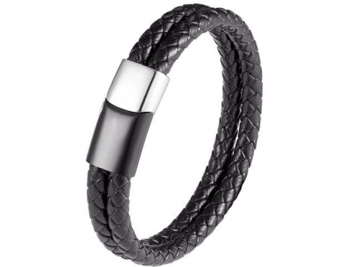 BC Jewelry Wholesale Leather And Stainless Steel Bracelet Long About 210mm NO.#SJ111B220