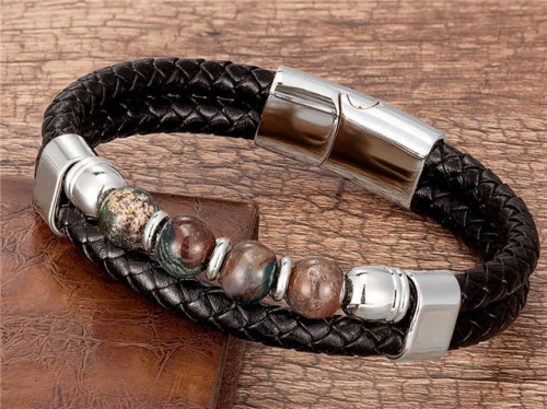BC Jewelry Wholesale Leather And Stainless Steel Bracelet Long About 210mm NO.#SJ112B867