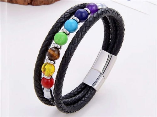 BC Jewelry Wholesale Leather And Stainless Steel Bracelet Long About 210mm NO.#SJ112B778