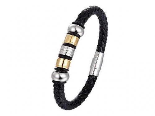 BC Jewelry Wholesale Leather And Stainless Steel Bracelet Long About 210mm NO.#SJ111B109