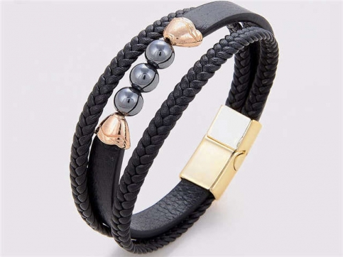 BC Jewelry Wholesale Leather And Stainless Steel Bracelet Long About 210mm NO.#SJ112B394