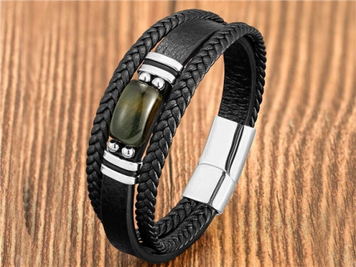 BC Jewelry Wholesale Leather And Stainless Steel Bracelet Long About 210mm NO.#SJ112B119