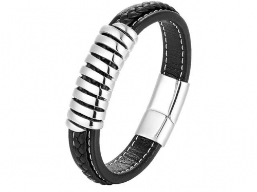 BC Jewelry Wholesale Leather And Stainless Steel Bracelet Long About 210mm NO.#SJ111B420