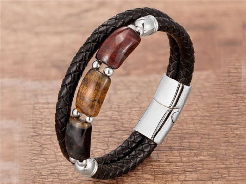 BC Jewelry Wholesale Leather And Stainless Steel Bracelet Long About 210mm NO.#SJ112B099