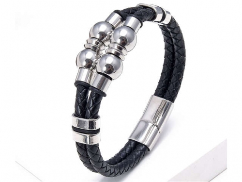 BC Jewelry Wholesale Leather And Stainless Steel Bracelet Long About 210mm NO.#SJ112B067