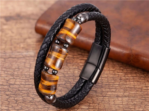 BC Jewelry Wholesale Leather And Stainless Steel Bracelet Long About 210mm NO.#SJ112B124