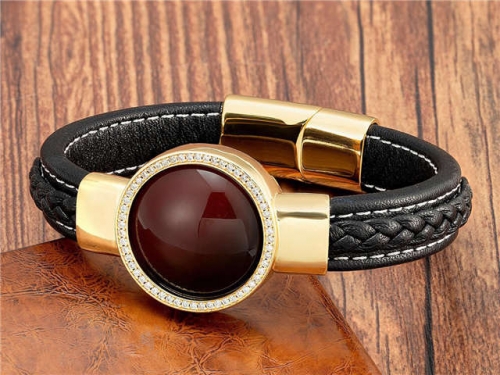 BC Jewelry Wholesale Leather And Stainless Steel Bracelet Long About 210mm NO.#SJ112B800