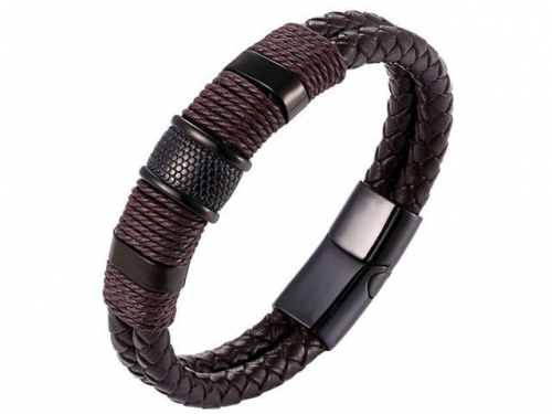 BC Jewelry Wholesale Leather And Stainless Steel Bracelet Long About 210mm NO.#SJ111B002