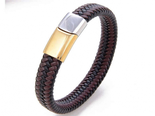 BC Jewelry Wholesale Leather And Stainless Steel Bracelet Long About 210mm NO.#SJ112B754