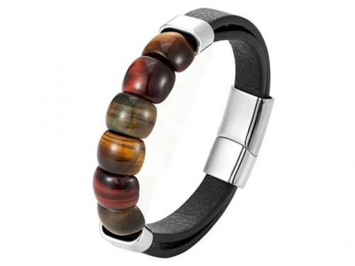 BC Jewelry Wholesale Leather And Stainless Steel Bracelet Long About 210mm NO.#SJ111B403