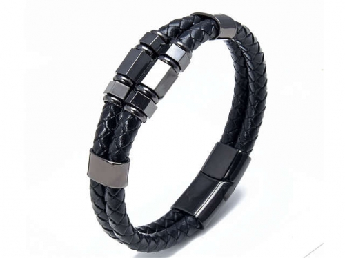 BC Jewelry Wholesale Leather And Stainless Steel Bracelet Long About 210mm NO.#SJ112B102