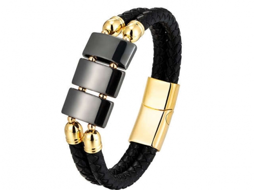 BC Jewelry Wholesale Leather And Stainless Steel Bracelet Long About 210mm NO.#SJ111B356