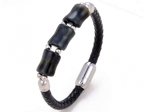 BC Jewelry Wholesale Leather And Stainless Steel Bracelet Long About 210mm NO.#SJ112B824