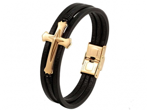 BC Jewelry Wholesale Leather And Stainless Steel Bracelet Long About 210mm NO.#SJ111B256
