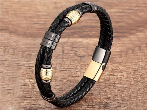BC Jewelry Wholesale Leather And Stainless Steel Bracelet Long About 210mm NO.#SJ112B081