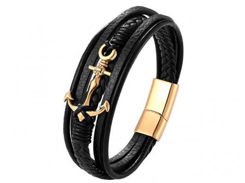 BC Jewelry Wholesale Leather And Stainless Steel Bracelet Long About 210mm NO.#SJ111B079