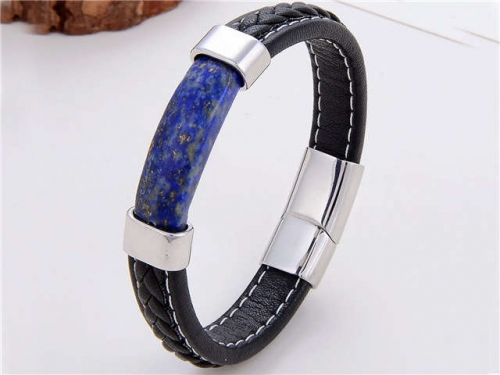 BC Jewelry Wholesale Leather And Stainless Steel Bracelet Long About 210mm NO.#SJ112B815